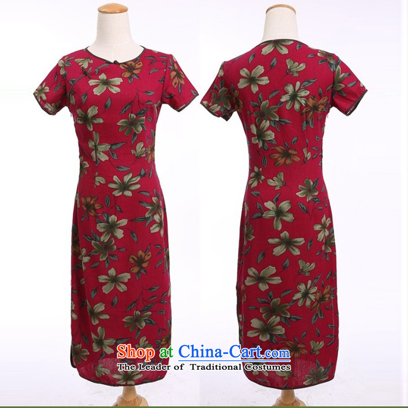 In Wisconsin, 2015 Jie spring and summer new products cotton linen neck tie in Sau San manually long cheongsam dress dresses QF624 buckwheat flowers round-neck collar M In Wisconsin, , , , Jie shopping on the Internet