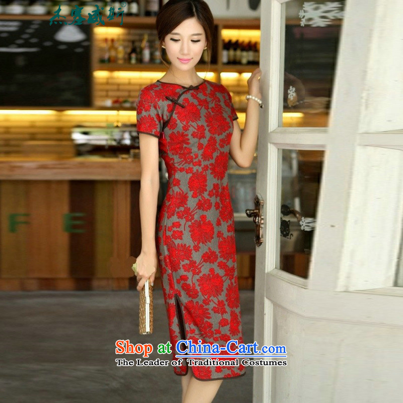 In Wisconsin, 2015 Jie spring and summer national long neck tie in Sau San manually long improved modern cheongsam dress AW082 large Lai Ju round-neck collar XXL, Jie, in , , , shopping on the Internet