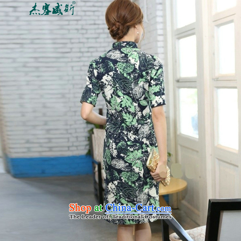 In Wisconsin, 2015 Jie spring and summer female cotton linen collar in the flowers and leaves the cuff is manually long upscale cheongsam dress RI630 dresses in the Mood for Love of the collar XL, Cheng Kejie, , , , shopping on the Internet