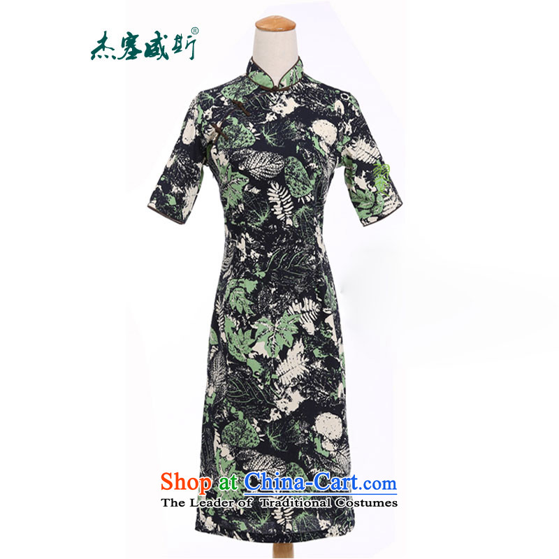 In Wisconsin, 2015 Jie spring and summer female cotton linen collar in the flowers and leaves the cuff is manually long upscale cheongsam dress RI630 dresses in the Mood for Love of the collar XL, Cheng Kejie, , , , shopping on the Internet