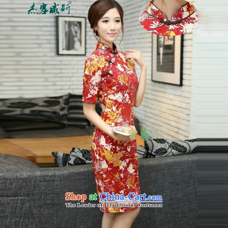 In Wisconsin, 2015 Jie spring and summer new products in China Wind/linen in long hand tie in cuff women cheongsam dress UQ769 Hong Feng Jie of the collar, Wisconsin, , , , shopping on the Internet
