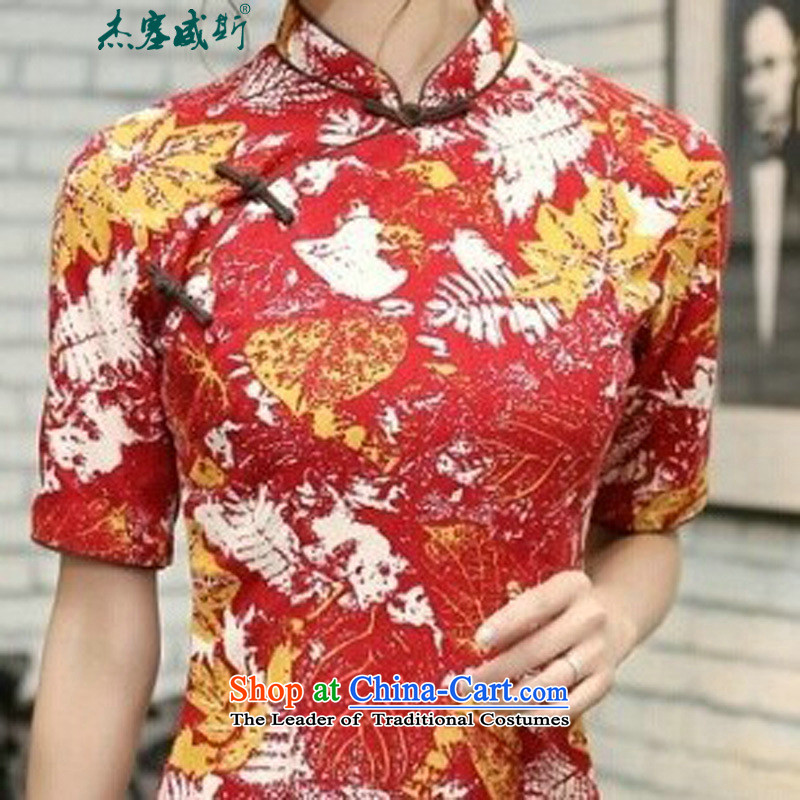 In Wisconsin, 2015 Jie spring and summer new products in China Wind/linen in long hand tie in cuff women cheongsam dress UQ769 Hong Feng Jie of the collar, Wisconsin, , , , shopping on the Internet