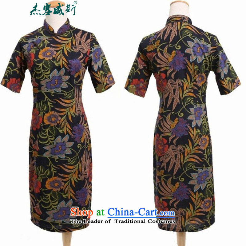 In Wisconsin, 2015 Jie spring and summer female China wind in the linen collar lotus long-sleeved qipao is manually dresses OA505 Lotus Mock-neck XXL, Jie in Wisconsin, , , , shopping on the Internet
