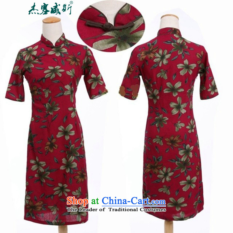 In Wisconsin, 2015 Jie spring and summer China wind-cotton linen collar Buckwheat Flowers in the cuff is manually long cheongsam dress dresses VP851 buckwheat flowers XXL, collar Jie in Wisconsin, , , , shopping on the Internet