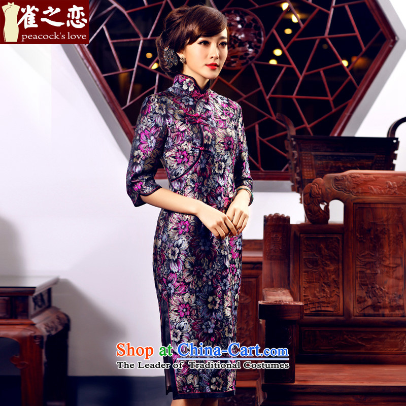 Love of birds North-south warm spring 2015 new seven-sleeved jacquard brocade coverlets long qipao QC432 figure S love of birds , , , shopping on the Internet