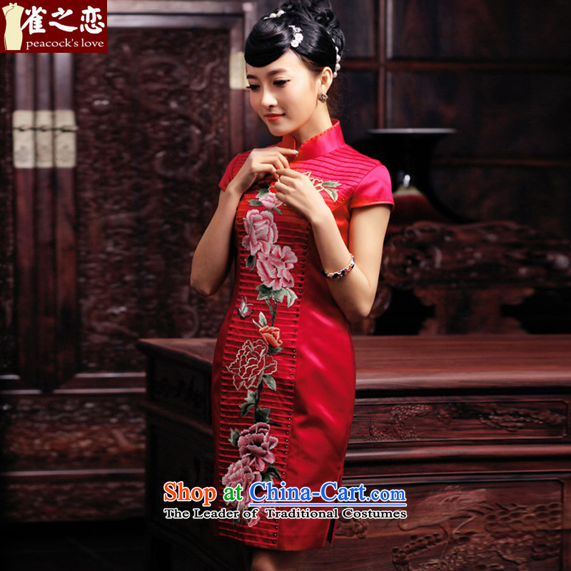 Love of birds Yuanyang Note 2015 Spring New short, manually push the embroidered heavyweight Silk Cheongsam QD442 Chinese Red Birds, L, Love , , , shopping on the Internet