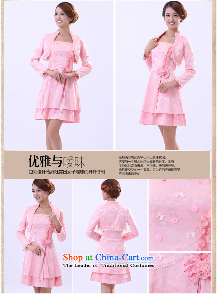 Morning land promotions in spring and autumn 2014 bride marriage improved cheongsam dress with a couplet bows Chinese long-sleeved GP03290 Pink Pink L picture, prices, brand platters! The elections are supplied in the national character of distribution, so action, buy now enjoy more preferential! As soon as possible.