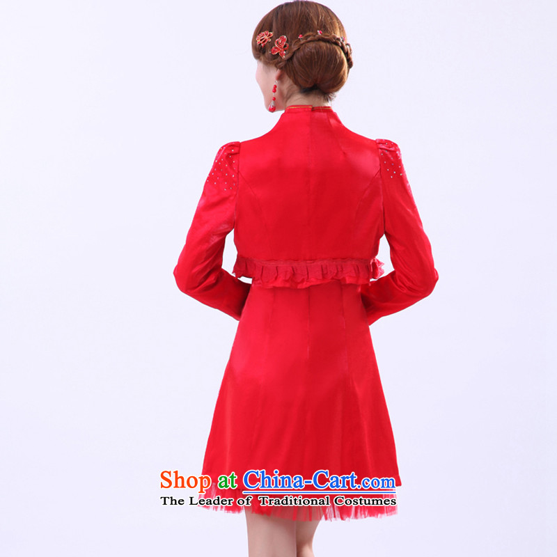 Special offers the new 2014 E-mail package short of marriage retro cheongsam long-sleeved warm winter clothing red dress bride bows AGP0331 RED , L, morning land has been pressed shopping on the Internet