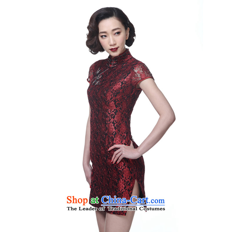 The new 2015 really wood of Chinese contemporary lace short of qipao gown Tang dynasty women dresses package mail 21815 04 dark red wood really a , , , S, shopping on the Internet