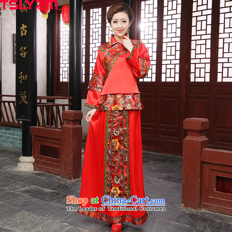 Tslyzm2015 new autumn and winter clothing to the dragon use Su-wo of ancient marriages Chinese wedding wedding dress classical red?L
