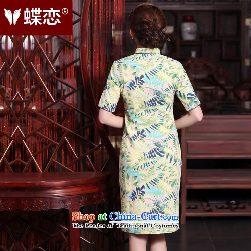 The Butterfly Lovers 2015 Summer new innovative products of Chinese national original wind female linen collar in the cuff is manually long stamp qipao 40156 light green XL, Butterfly Lovers , , , shopping on the Internet
