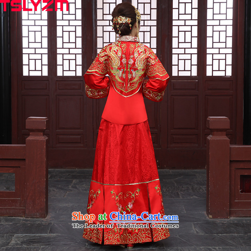 Tslyzm marriages solemnising marriages wedding dress suit Chinese classic wedding dresses embroidery Sau Wo Service costume show kimono dragon use skirt use 2015 autumn and winter red s,tslyzm,,, shopping on the Internet