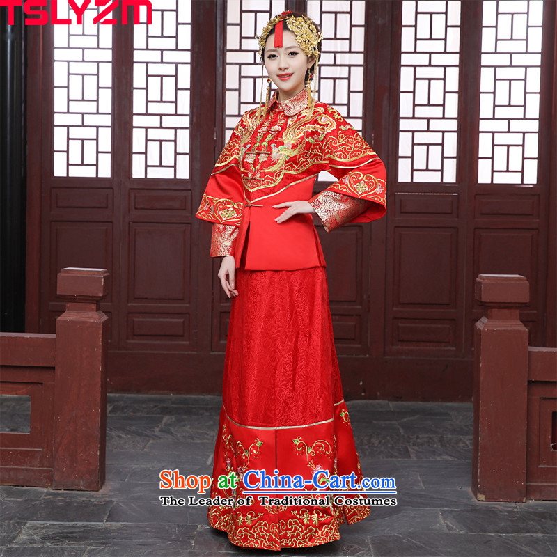 Tslyzm marriages solemnising marriages wedding dress suit Chinese classic wedding dresses embroidery Sau Wo Service costume show kimono dragon use skirt use 2015 autumn and winter red s,tslyzm,,, shopping on the Internet