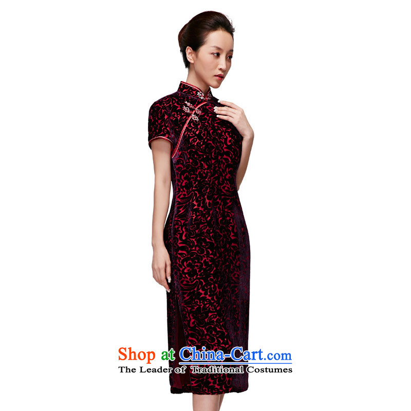 The 2015 Spring wood really new women's Chinese silk cheongsam dress suit in long elegant scouring pads fitted 21835 mother 16 Deep Violet XXXXL, wood really a , , , shopping on the Internet