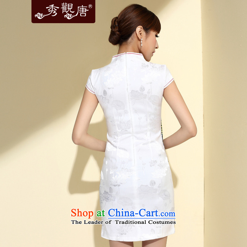 [Sau Kwun Tong] 7 Color Phoenix 2015 new improved stylish qipao summer short of the girl who decorated stitching embroidery cheongsam dress QD4129 White M-soo Kwun Tong shopping on the Internet has been pressed.