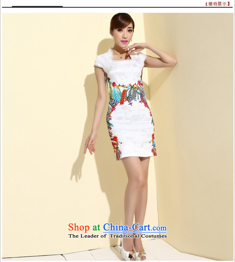 [Sau Kwun Tong] 7 Color Phoenix 2015 new improved stylish qipao summer short of the girl who decorated stitching embroidery cheongsam dress QD4129 White M picture, prices, brand platters! The elections are supplied in the national character of distribution, so action, buy now enjoy more preferential! As soon as possible.