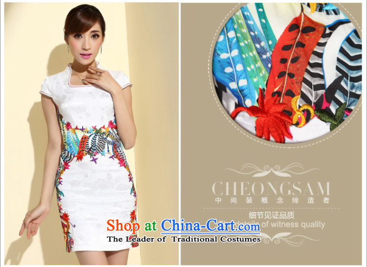 [Sau Kwun Tong] 7 Color Phoenix 2015 new improved stylish qipao summer short of the girl who decorated stitching embroidery cheongsam dress QD4129 White M picture, prices, brand platters! The elections are supplied in the national character of distribution, so action, buy now enjoy more preferential! As soon as possible.