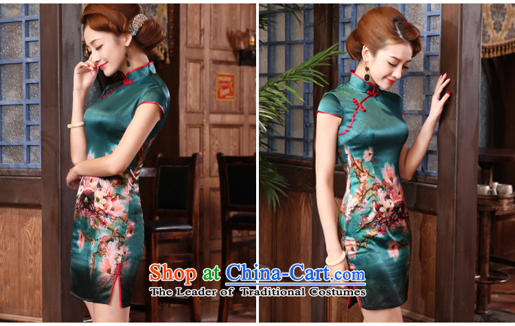 Morning new qipao land 2015 Summer retro short-sleeved improved stylish herbs extract heavyweight silk cheongsam dress elegant green 155/S picture, prices, brand platters! The elections are supplied in the national character of distribution, so action, buy now enjoy more preferential! As soon as possible.
