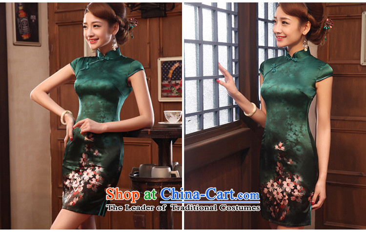 Morning new qipao land 2014 Summer retro short-sleeved improved stylish herbs extract heavyweight silk cheongsam dress two-color dark green XL Photo, prices, brand platters! The elections are supplied in the national character of distribution, so action, buy now enjoy more preferential! As soon as possible.