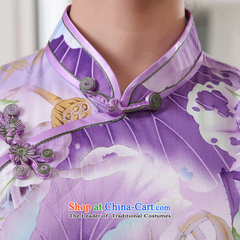 [Sau Kwun Tong] lotus pond of sexy beauty qipao retro style for summer 2015 new cotton cheongsam dress G13881 PURPLE S, Sau Kwun Tong shopping on the Internet has been pressed.