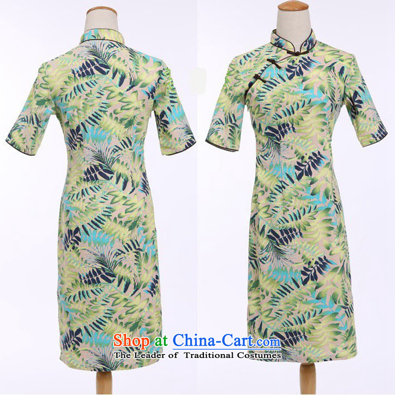In Wisconsin, 2015 Jie spring and summer China wind-cotton linen leaves take a mock-neck and knee in manual long qipao CQM648 shade collar XXL, Jie, plug , , , shopping on the Internet