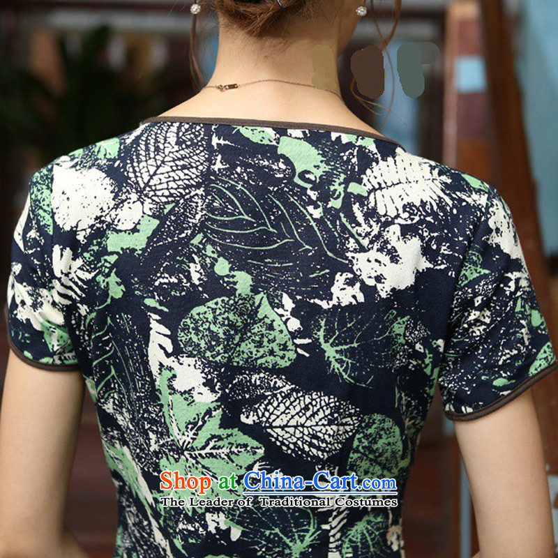 In Wisconsin, 2015 Jie spring and summer New China wind-cotton linen flowers and leaves round-neck collar and knee in manual long skirt qipao CMA408 figure in Wiesbaden, Cheng Kejie XL, , , , shopping on the Internet