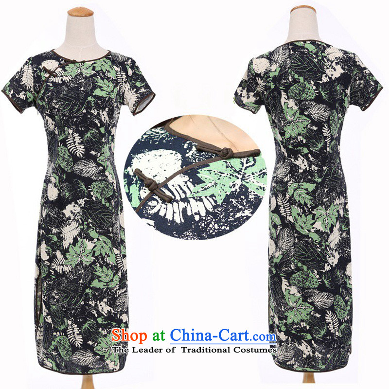 In Wisconsin, 2015 Jie spring and summer New China wind-cotton linen flowers and leaves round-neck collar and knee in manual long skirt qipao CMA408 figure in Wiesbaden, Cheng Kejie XL, , , , shopping on the Internet