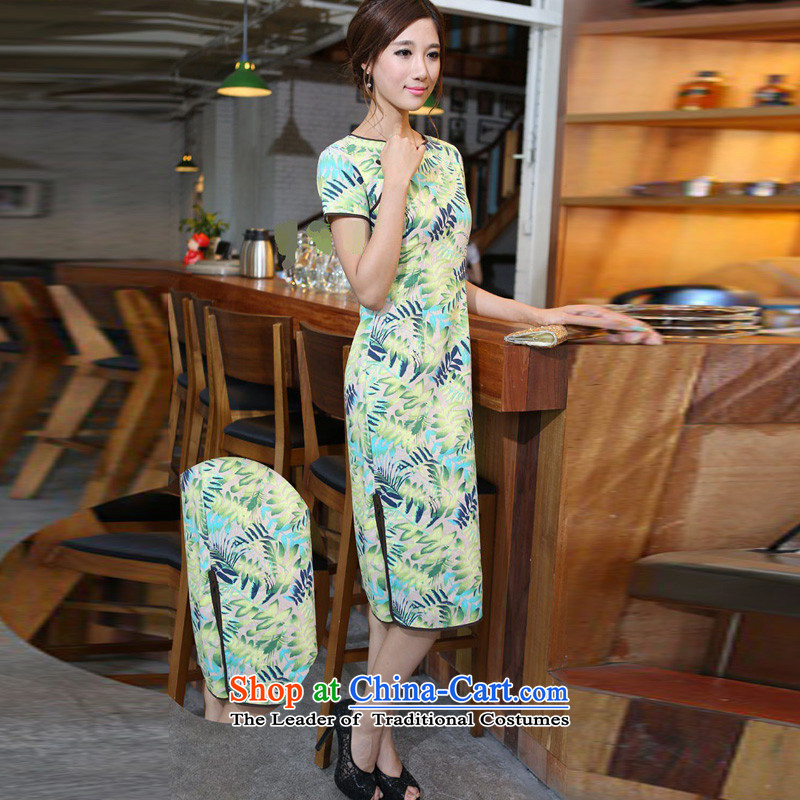 In Wisconsin, 2015 Jie spring and summer new women's China wind cotton linen leaves take round-neck collar and knee in manual long skirt qipao CNU581 figure in Wiesbaden, Cheng Kejie M , , , shopping on the Internet