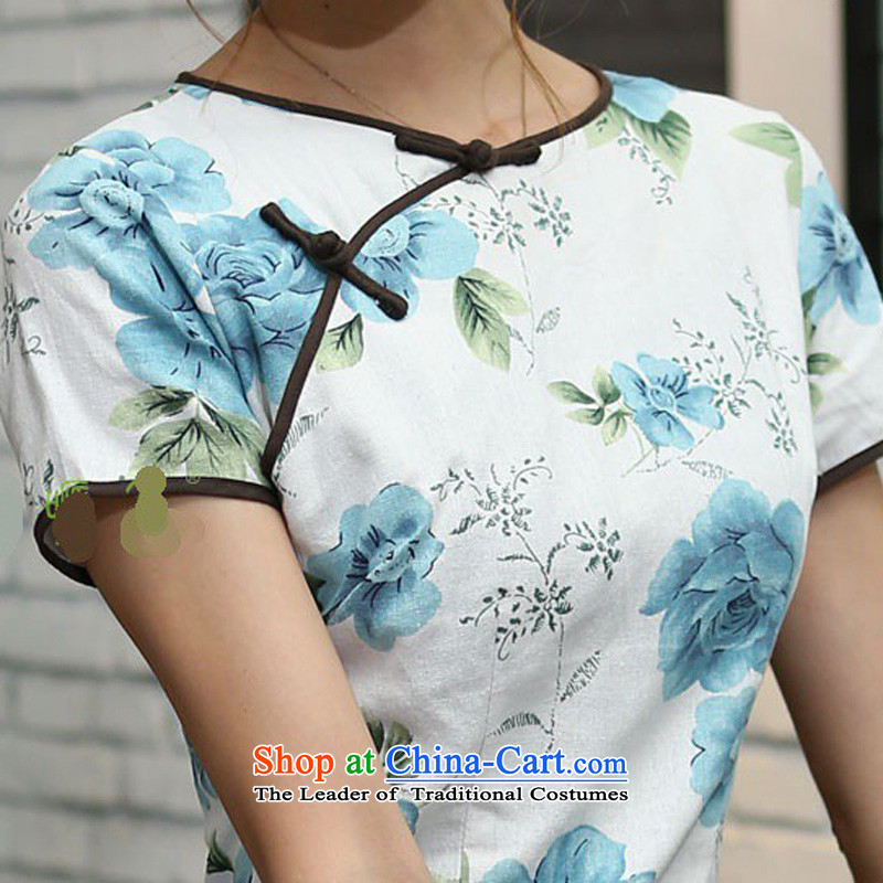 In Wisconsin, 2015 Jie spring and summer new women's national wind round-neck collar is manually Sau San long improved linen dresses qipao CUZ897 figure of Jericho, M, , , , shopping on the Internet