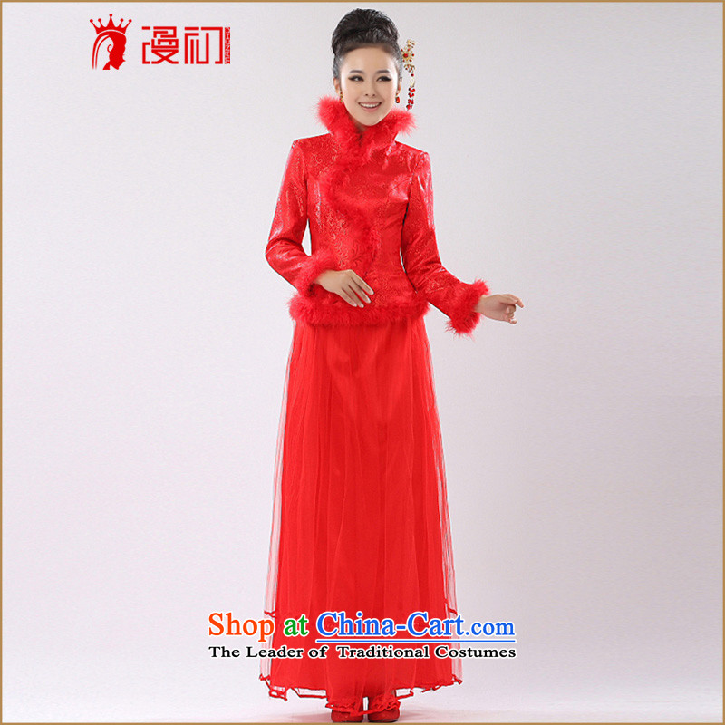 In the early 2015 new man stylish improved winter clothing cheongsam dress bridal dresses bows to red bridesmaid dress red?L