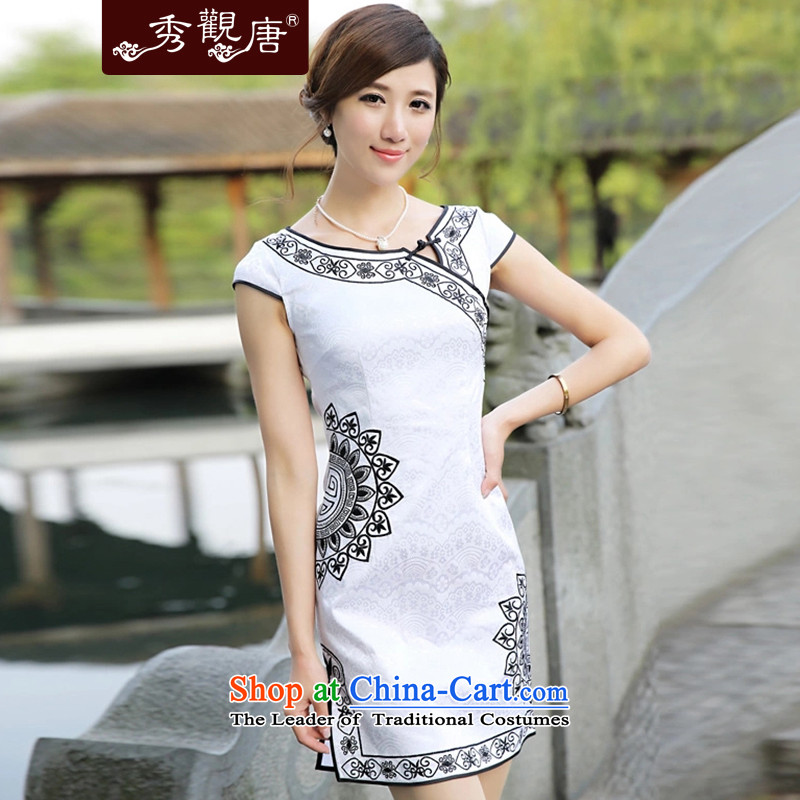 [Sau Kwun Tong] Sunflower 2015 Summer improved cotton robes Sleek and Sexy ethnic cheongsam dress G13516 XXL, white-soo Kwun Tong shopping on the Internet has been pressed.