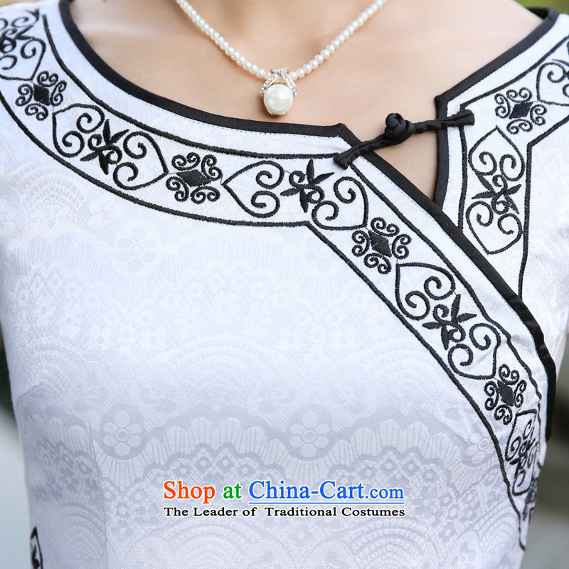 [Sau Kwun Tong] Sunflower 2015 Summer improved cotton robes Sleek and Sexy ethnic cheongsam dress G13516 XXL, white-soo Kwun Tong shopping on the Internet has been pressed.