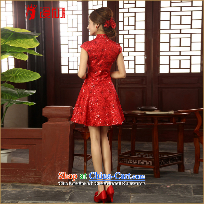 In the early 2015 new man lace on chip short qipao bride improved bows red lace qipao red S, spilling Sau San early shopping on the Internet has been pressed.
