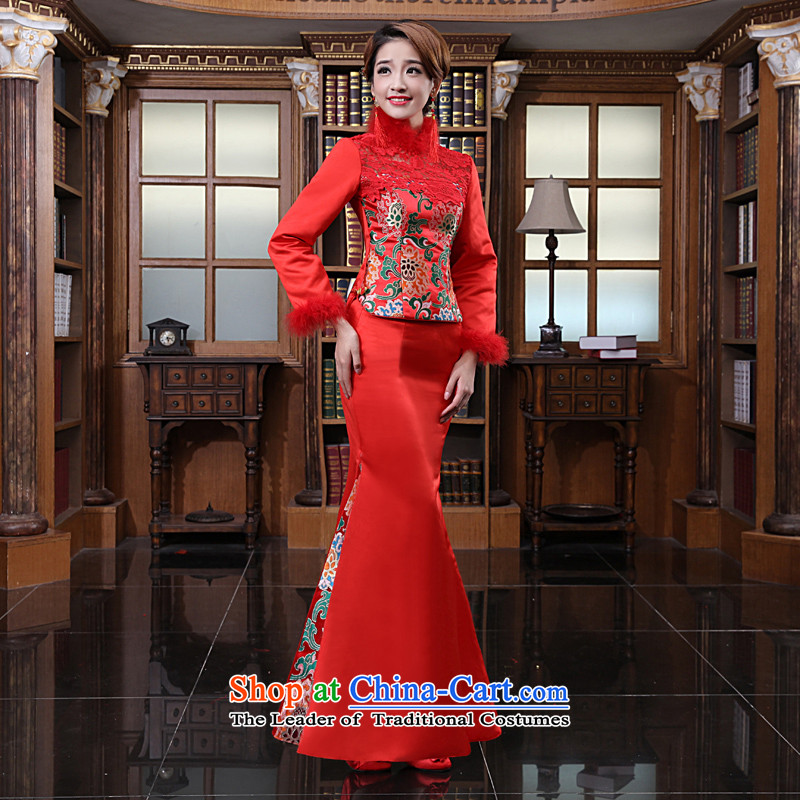 In the early 2015 new man bride qipao bows Stylish retro-long red qipao bridesmaid service marriage red, Early Man , , , shopping on the Internet