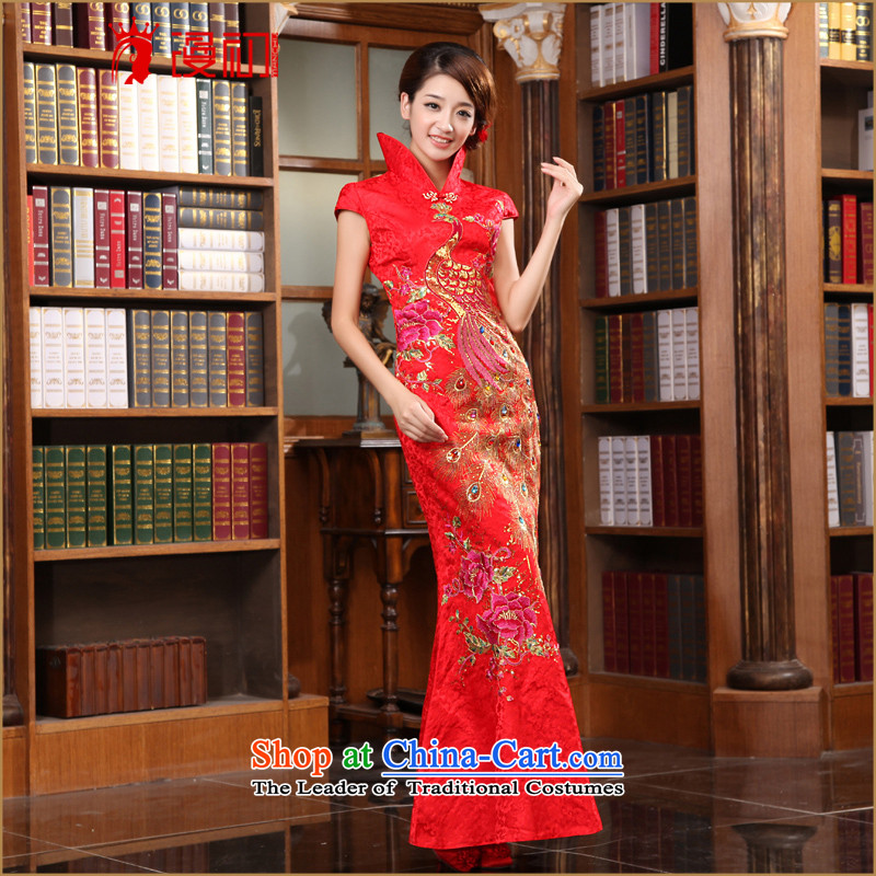In the early 2015 new man Stylish retro married bride improved cheongsam qipao chinese red color long cheongsam red XL, Early Man , , , shopping on the Internet
