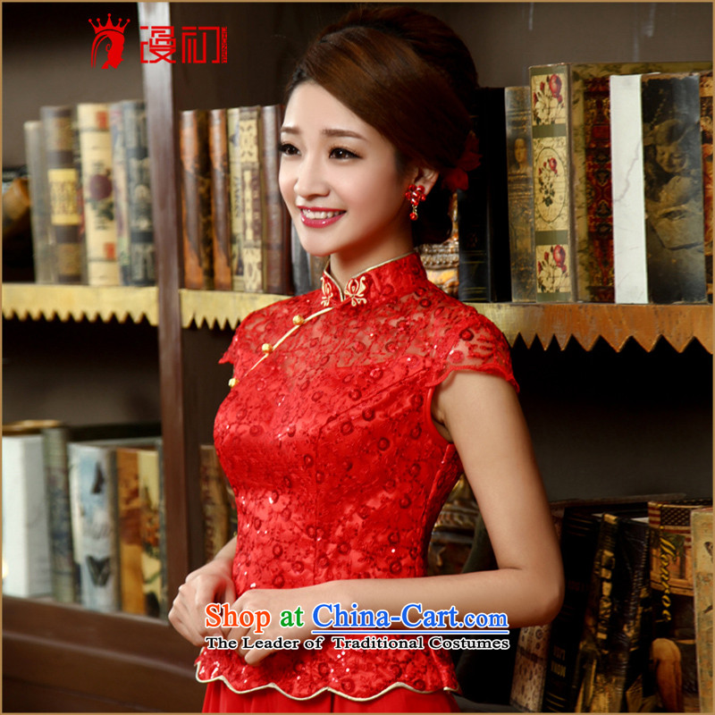 In the early 2015 new man improved stylish long skirt qipao marriages red bows services cheongsam red , L, Early Man , , , shopping on the Internet