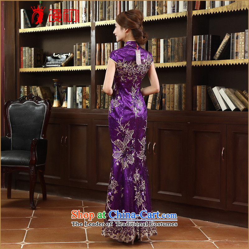 In the early 2015 new man lace qipao stylish improved marriages bows services qipao long qipao purple M early man , , , shopping on the Internet