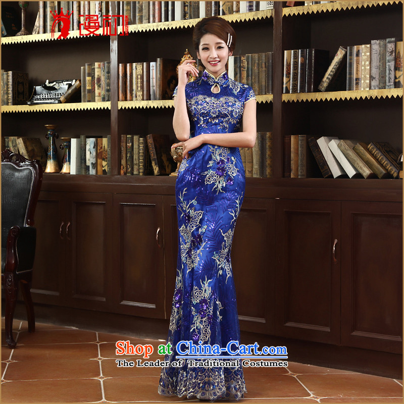 In the early 2015 new man lace qipao stylish improved marriages bows services qipao long qipao purple M early man , , , shopping on the Internet