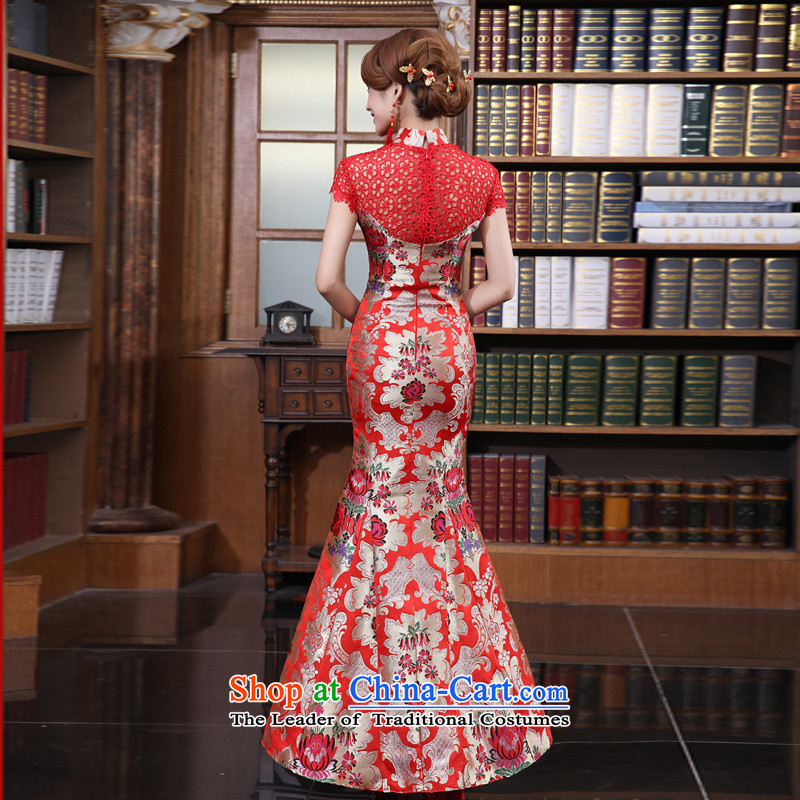 In the early 2015 new man red bride wedding dress improved Stylish retro long qipao bows to the early spring red XL, diffuse shopping on the Internet has been pressed.