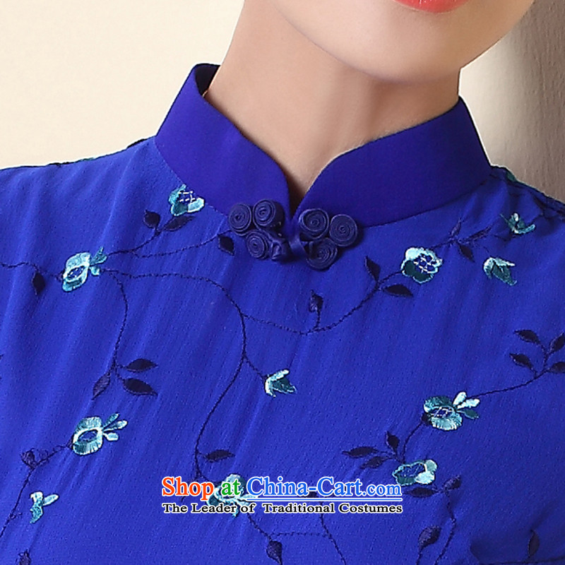[Sau Kwun Tong] Blue Star Silk Cheongsam 2015 Summer herbs extract tray clip retro women's dresses QD4285 XXL, blue-soo Kwun Tong shopping on the Internet has been pressed.