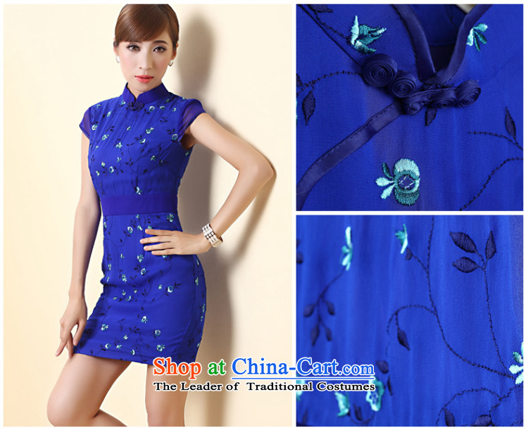 [Sau Kwun Tong] Blue Star Silk Cheongsam 2015 Summer herbs extract tray clip retro women's dresses QD4285 BLUE XXL picture, prices, brand platters! The elections are supplied in the national character of distribution, so action, buy now enjoy more preferential! As soon as possible.