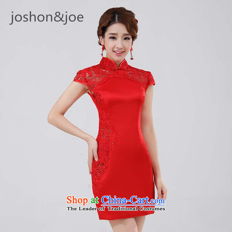 Joshon&joe female wedding dresses collar disc detained bows services red lace engraving parquet water drilling package shoulder cheongsam grand opening ceremony red s,joshon&joe,,, shopping on the Internet