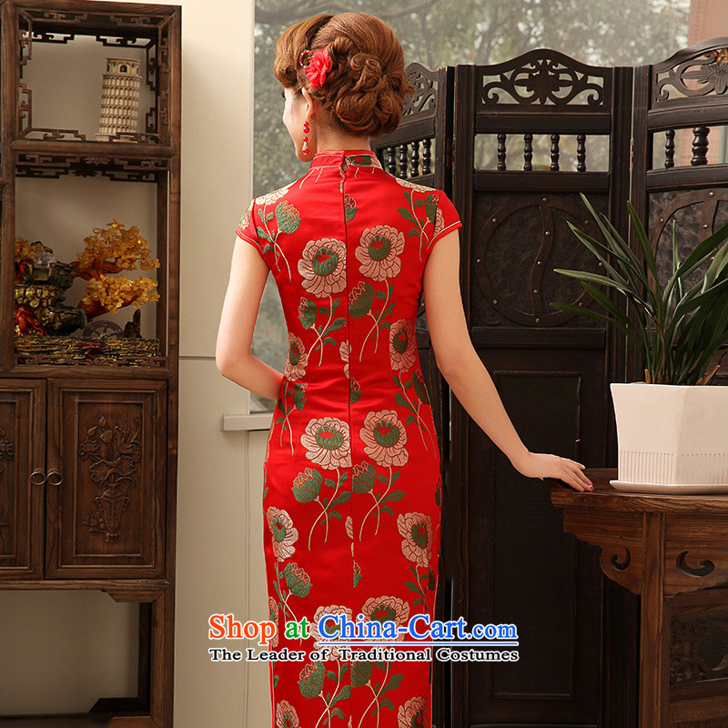 Embroidered is loaded spring and summer 2015 bride cotton linen long short-sleeved high on the forklift truck Stylish retro cheongsam red shipping, S suzhou embroidery bride shopping on the Internet has been pressed.