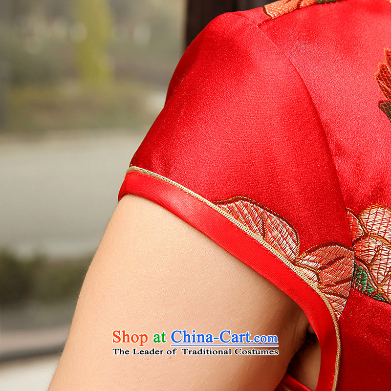 Embroidered is loaded spring and summer 2015 bride cotton linen long short-sleeved high on the forklift truck Stylish retro cheongsam red shipping, S suzhou embroidery bride shopping on the Internet has been pressed.