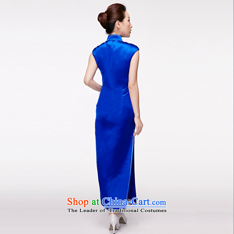 Wooden spring and summer of 2015 really new Chinese high-end embroidery long silk cheongsam dress elegant qipao temperament skirt NO.22016 visitor 11 Blue XL, Wood , , , the true online shopping