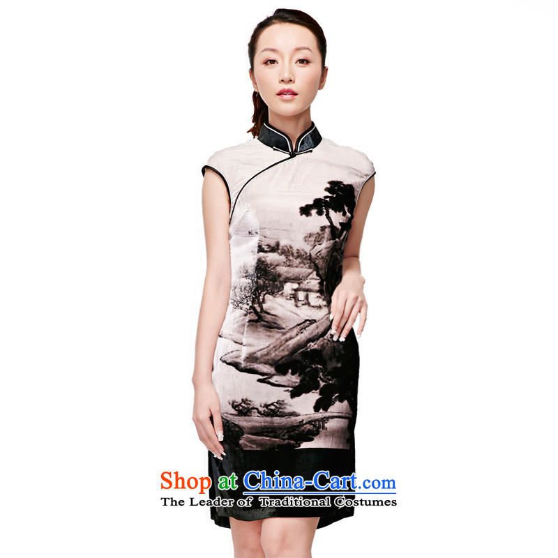 Wooden spring and summer of 2015 really new Chinese landscape painting velvet gown China wind silk cheongsam dress winter 11,579 07 Light Gray XXXL, wood really a , , , shopping on the Internet