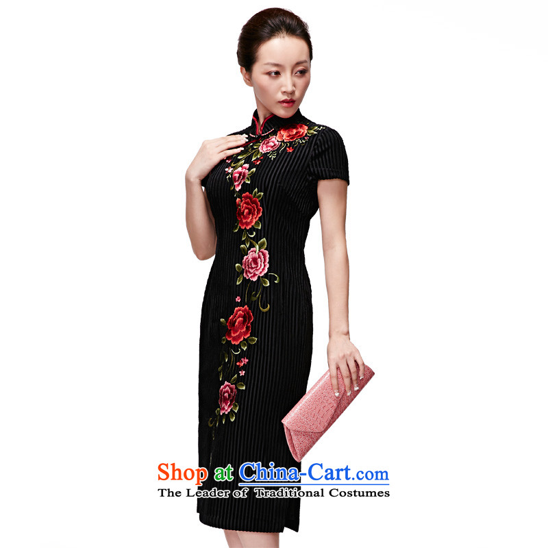 Wooden spring and summer of 2015 really new embroidery, long qipao gown 32350 Original elegant black M : true 01 a , , , shopping on the Internet
