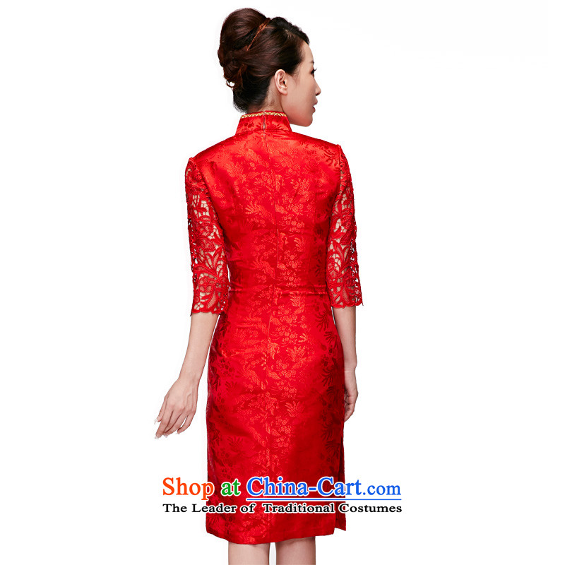 Wooden spring of 2015 really new seven-sleeved silk dresses wedding dresses bridal dresses skirt 11635 bows 05 red wood really a , , , XXL, shopping on the Internet