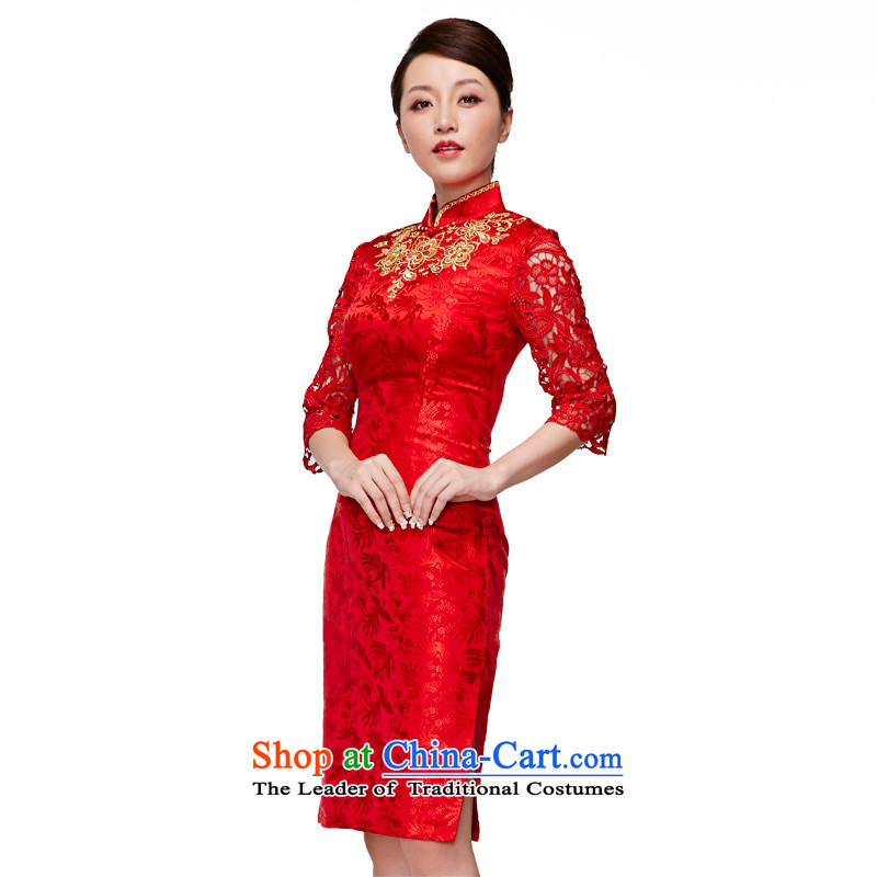Wooden spring of 2015 really new seven-sleeved silk dresses wedding dresses bridal dresses skirt 11635 bows 05 red wood really a , , , XXL, shopping on the Internet
