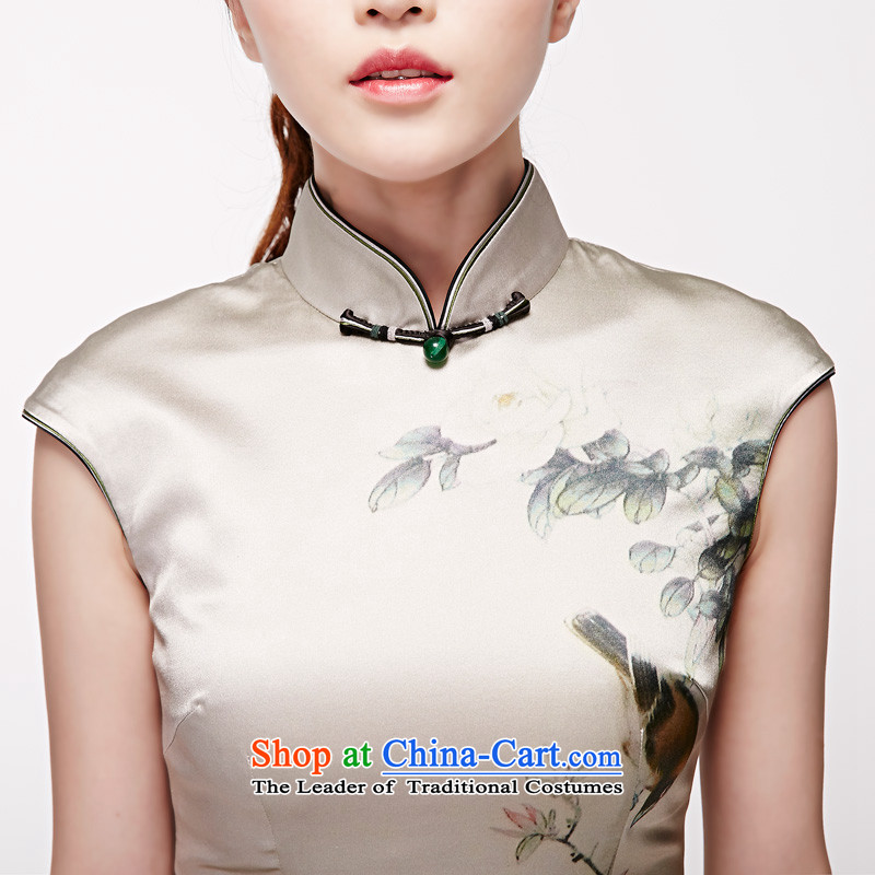 Wooden spring and summer of 2015 Really replace the new Chinese silk dress China wind improved cheongsam dress elegant beauty girl skirt 11518 15 green background birdie XL, wooden really a , , , shopping on the Internet